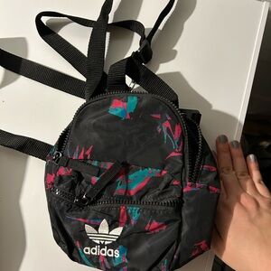 Adidas Black Backpack with Pink and Teal 80s Design